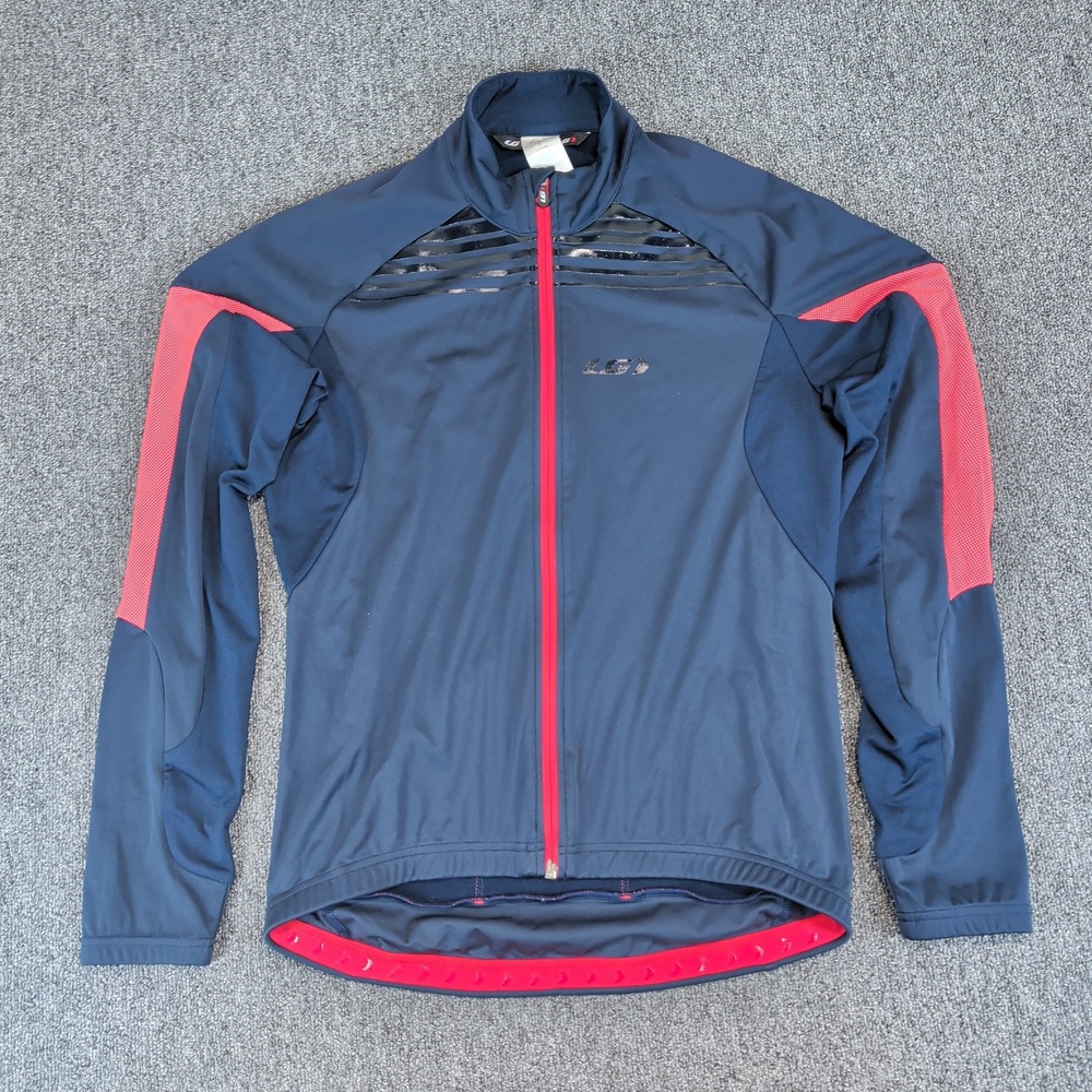 Louis Garneau Gorpcore Cycling Jacket Mens Medium Navy Blue Red Full Zip Coat